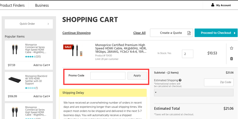 Monoprice coupon code shipping