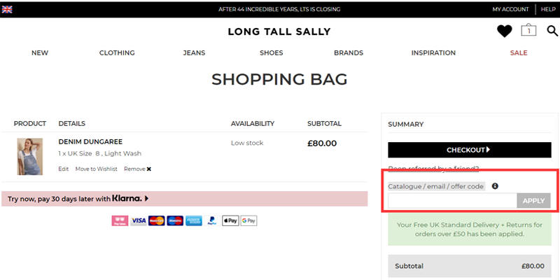long tall sally promo code uk