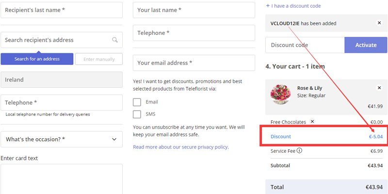 teleflorist discount code free delivery